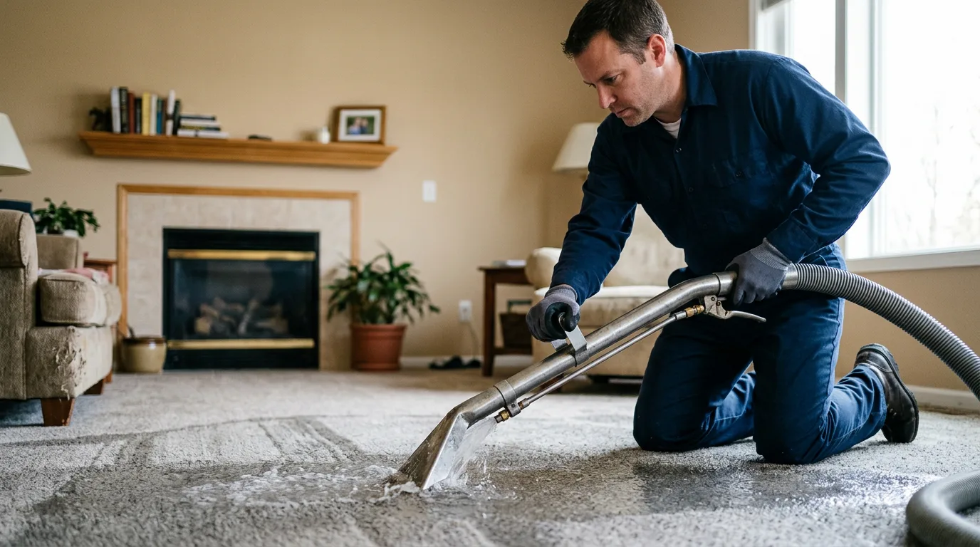 Water damage restoration technician working near Atlanta, TX